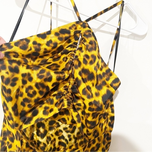 NWT SANDRO Kalinda Leopard Animal Print Slit Cut Out Tie Neck Satiny Dress 38 - Picture 7 of 15